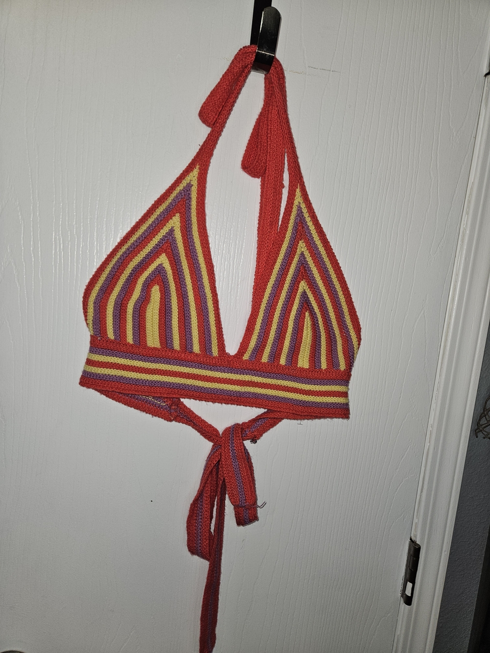Rue21 Red Striped Halter Top with Yellow and Blue Accents
